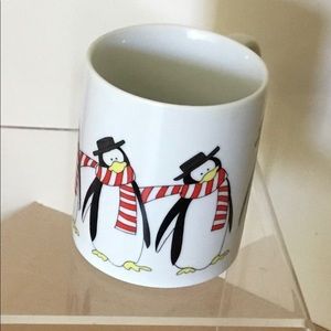 Vintage Porcelain Penguins Mug Red Striped Scarves